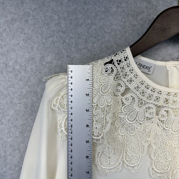 San Andre 1993 Womens Vintage Blouse Size 6 Lace Neck White Long Sleeve - Picture 4 of 16